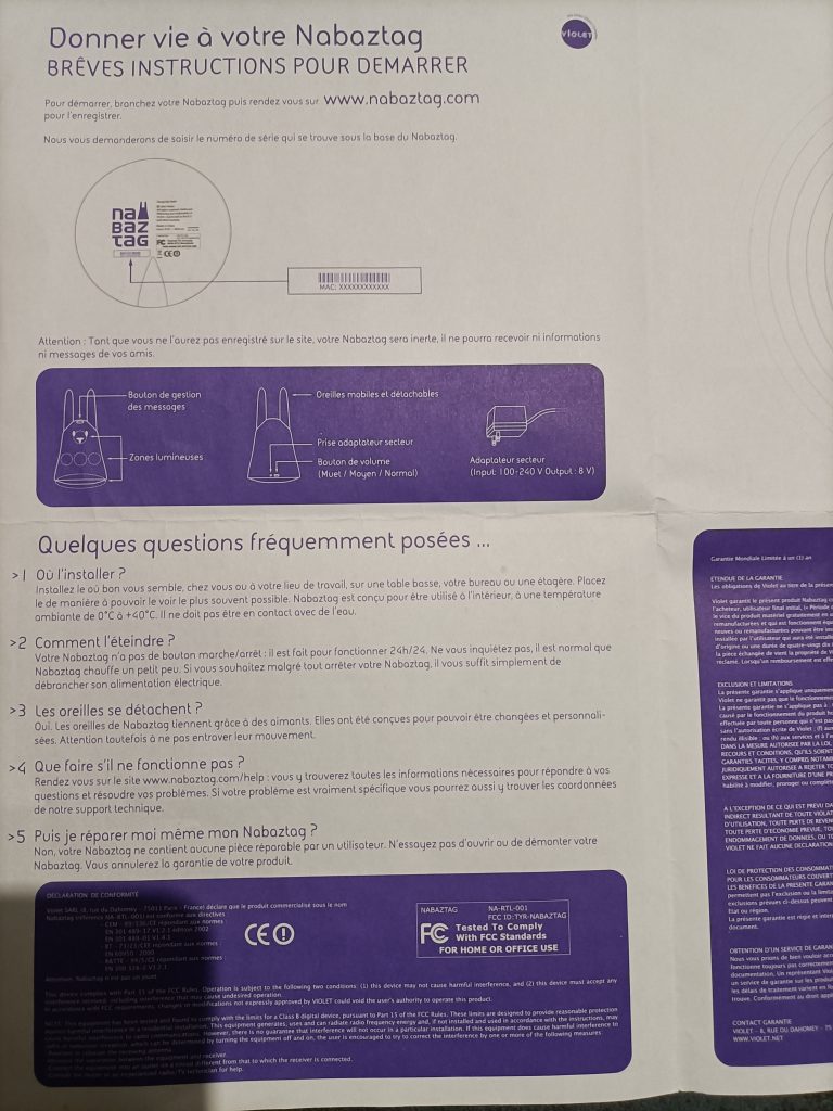 Notice d'utilisation Nabaztag