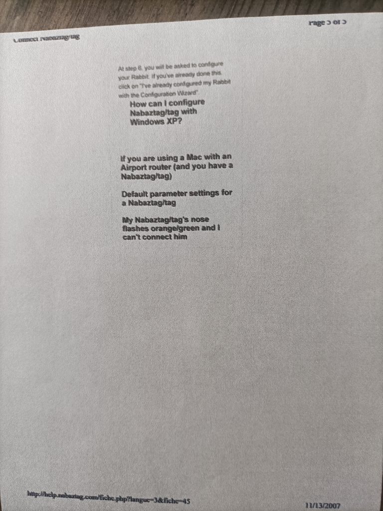 documents instalation nabaztag:tag violet lapin